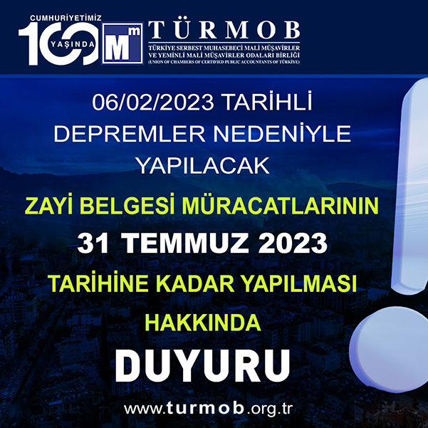 TÜRMOB | 06.02.2023 Tarihli Depremler Nedeniyle Yapılacak Zayi Belgesi ...